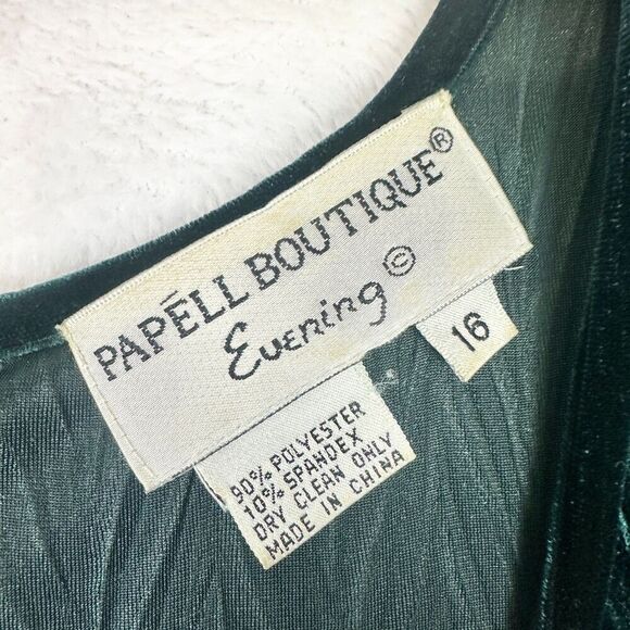 Papell Boutique Evening Velvet Maxi Dress Size 16 Emerald Green Formal Stretch - Picture 6 of 6